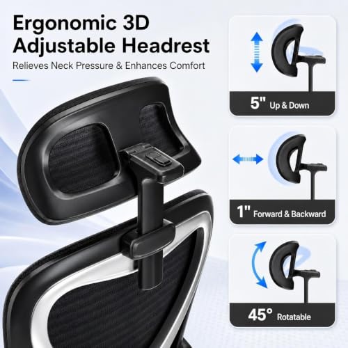 Ergonomic Office Chair with 3.5-Inch Cushion for Long Hours, Black/Satin Silver