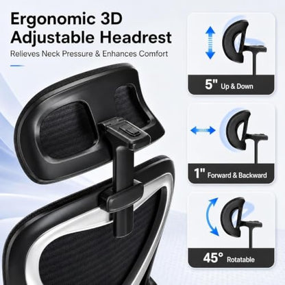 Ergonomic Office Chair with 3.5-Inch Cushion for Long Hours, Black/Satin Silver