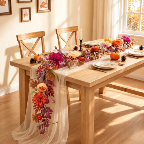 Fall Garland with Flowers for Mantle, 6ft Autumn Decorations for Home