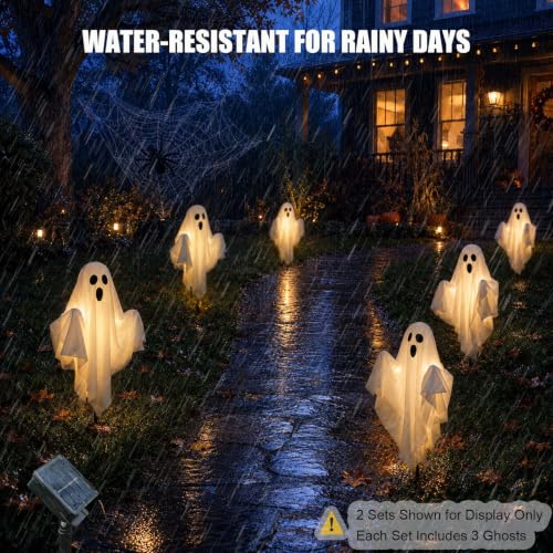 Halloween Ghost Decorations Outdoor Solar Pathway Lights 3-Pack
