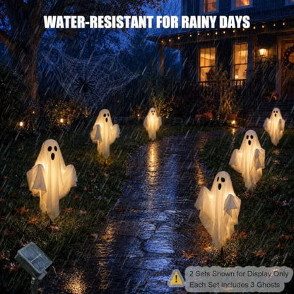 Halloween Ghost Decorations Outdoor Solar Pathway Lights 3-Pack