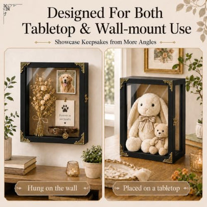 Rustic Black Deep Shadow Box Display Case - 11x15 Inch 3-Sided Glass