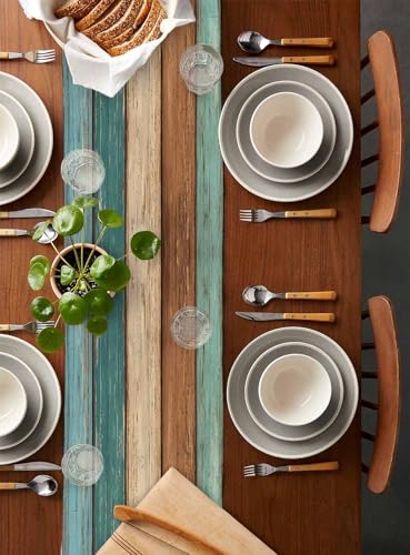 Cotton Linen Geometric Table Runner - Rustic Rectangular Plate Mat for Dining & Home Decor 13x108 inches