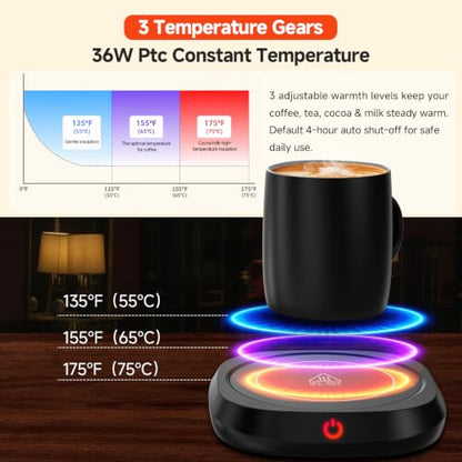 Electric Mug Warmer Set with Ceramic Mug, Touch Control & 3 Temperature Levels