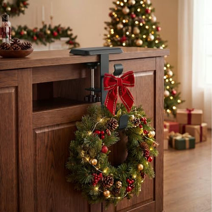 Black Fireplace Stocking Holder Set - Adjustable Metal Garland Hangers