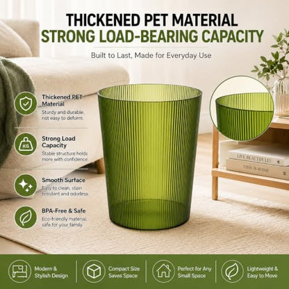 Green Transparent Trash Can - 2 Gallon Slim Plastic Wastebasket for Bathroom & Office