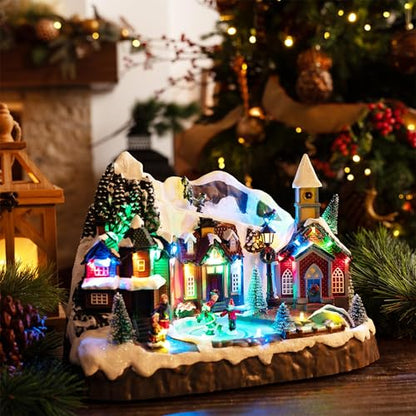 Valery Madelyn Christmas Village Sledding Scene - Ski Resort Variation, Lighted Tabletop Decor, 13.3 Inch