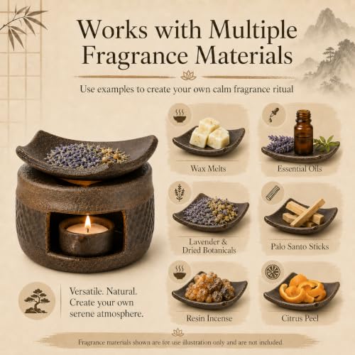 Brown Ceramic Aromatherapy Burner with Incense & Herb Plate - Zen Home Decor
