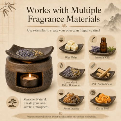 Brown Ceramic Aromatherapy Burner with Incense & Herb Plate - Zen Home Decor