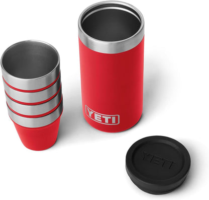 YETI 7 oz Flask with Color Matching Set of Shot Glasses, Rescue Red