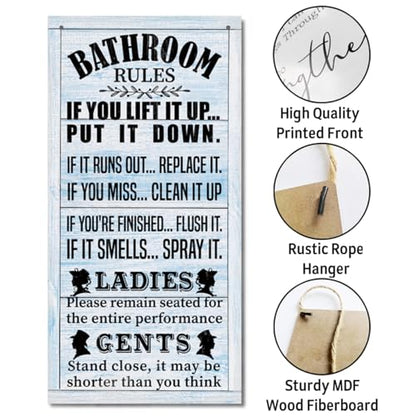 Blue Rustic Western Bathroom Decor Wall Sign - Farmhouse Country Rules
