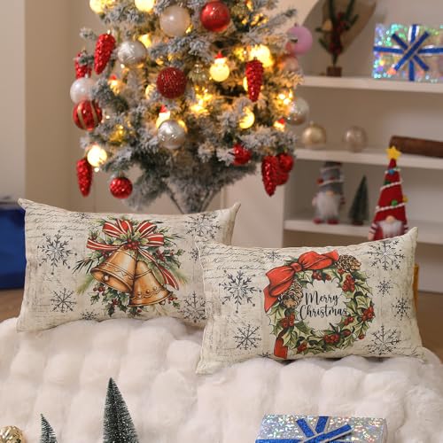 Multicolor Christmas Pillow Covers Set of 4 12x20 Santa Claus Decor