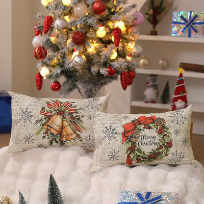 Multicolor Christmas Pillow Covers Set of 4 12x20 Santa Claus Decor