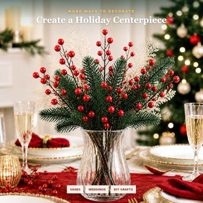 Artificial Red Berry Stems for Christmas Decorations Set of 35