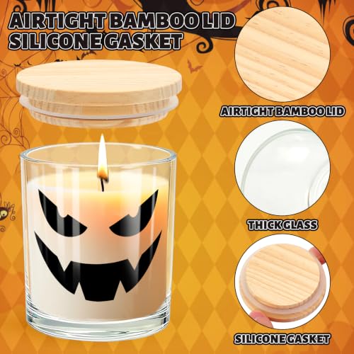 Halloween Glass Candle Jars with Lids - Scary Pumpkin Face, 12 Pack