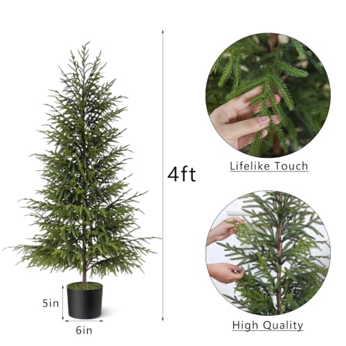 2-Pack Artificial Norfolk Pine Trees - 4FT Potted Christmas Decor for Front Door