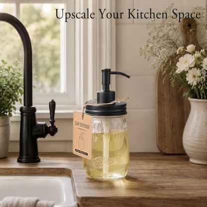 Black Glass Mason Jar Soap Dispenser Set - 16oz with Metal Pump, 2 Pack