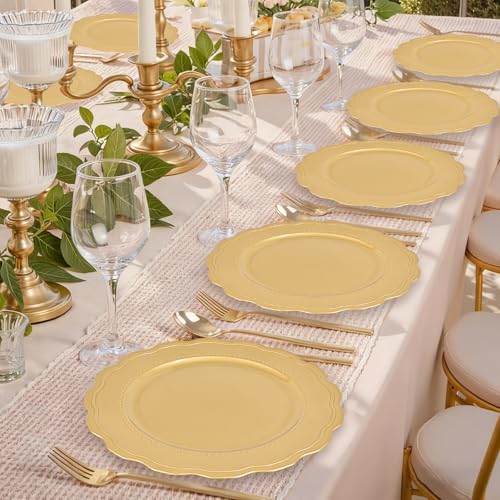 Gold Charger Plates Set 60 Pcs 13 Inch Round Elegant Table Decor for Weddings & Events - Variation of Gold / 60 Pcs