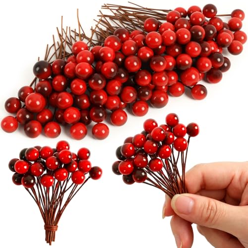 Wine Red Artificial Holly Berries for Christmas Crafts - 300 Pcs