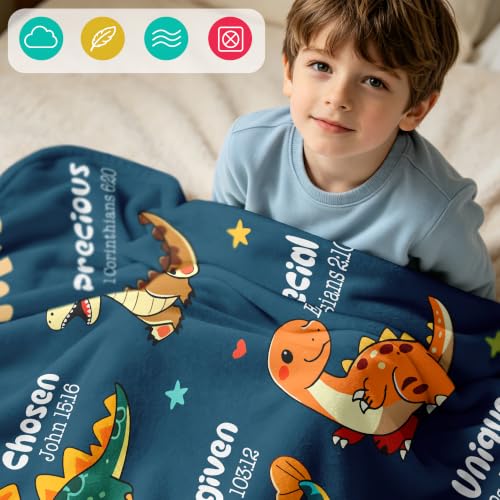 Baptism Dinosaur Blanket for Boys - Soft 40x50in Religious Gift with Bible Verses - Variation of Baptism-Dinosaur / 50x40in