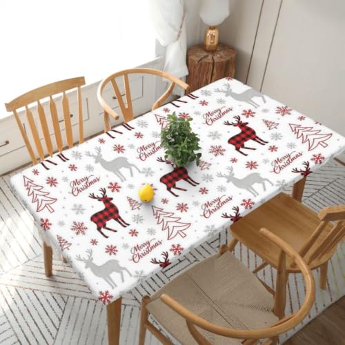Christmas Deer Rectangle Fitted Tablecloth 30x60 Inches - Xmas Elastic Table Cover - Winter Reindeer Variation