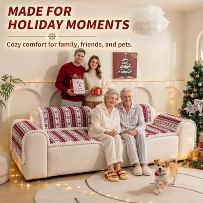 Christmas Plush Sofa Cover for Pet, Single Seater 28x28 Inches - Dark Red