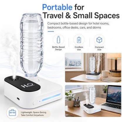 Portable Water Bottle Humidifier for Travel White Rechargeable Mini Small