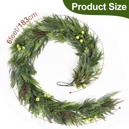 6ft Artificial Norfolk Pine Christmas Garland with Green Berries - Holiday Decor