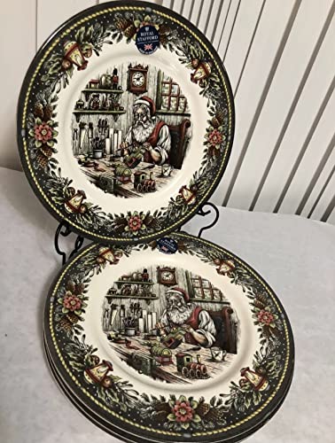 Christmas Santa's Workshop Dinner Plates Set of 4 - Holiday Tableware
