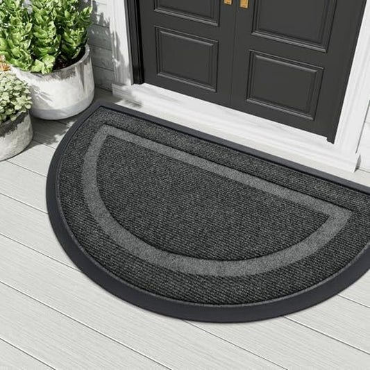 OLANLY Half Circle Door Mat Indoor Outdoor Entrance Welcome, Waterproof All-Season, All-Weather Doormat, Sturdy Natural Rubber, Low Profile, Easy Clean Patio Porch Entryway Mat, 71x23, Light Brown