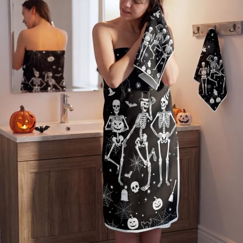 Halloween Skeleton Bath Towel Set - Skull Variation, Gothic Bathroom Decor