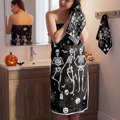 Halloween Skeleton Bath Towel Set - Skull Variation, Gothic Bathroom Decor