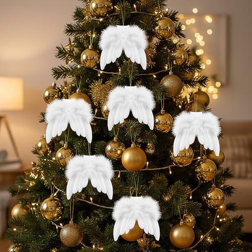 Angel Wing Feather Ornament Christmas Tree Decor Set with Plush Skirt - Variation: Angel Wings 2.56 ft
