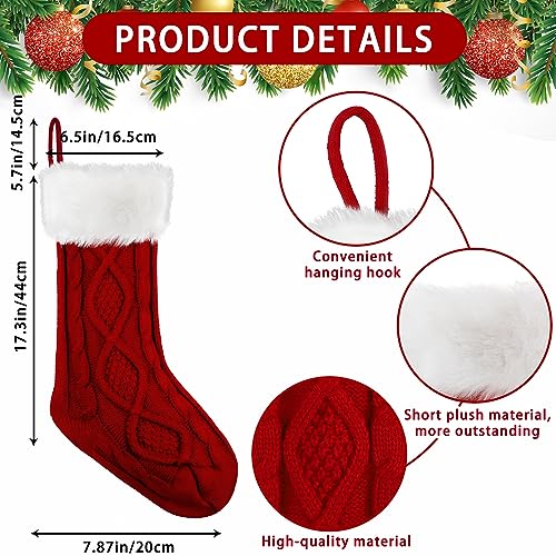 Christmas Stockings Set 4 Pack 18 Inch Cable Knitted Red White Personalized Holiday Decor