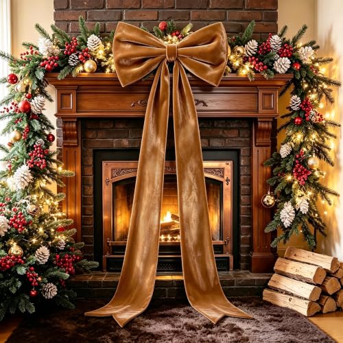 Brown Velvet Christmas Tree Topper Bow Set - 13 Pcs Holiday Decor