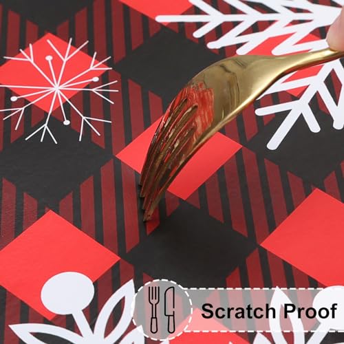 Misaya Round Fitted Vinyl Tablecloth with Elastic Edge - Red & Black, Fits 45-56 Inch