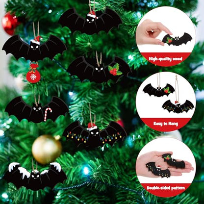 Bat Christmas Ornaments Set - Gothic Holiday Tree Decorations, 12 Pieces
