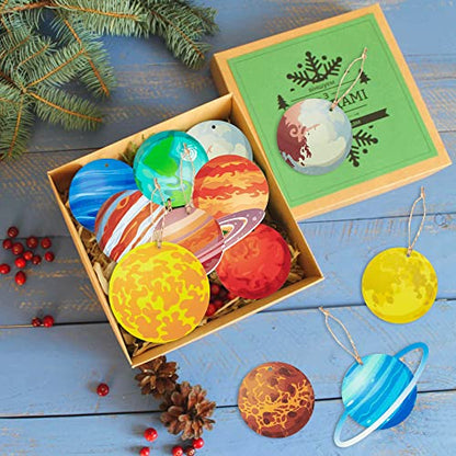 Space-Themed Wooden Ornaments Set - Solar System Decorations for Christmas & Events