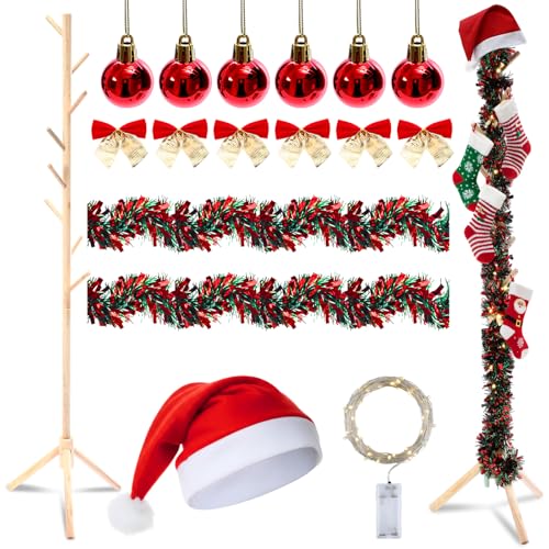 Christmas Stocking Holder Stand with 8 Hooks - Freestanding Wooden Decor