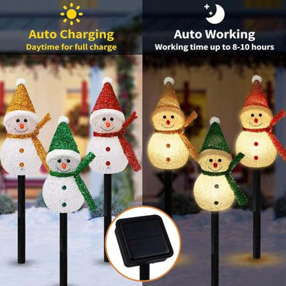 3PCS Solar Christmas Pathway Stakes Lights - Warm White Hat Variation