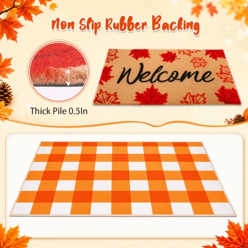 Fall Maple Leaf Welcome Doormat Set - Brown & Leaf - Outdoor Door Mat for Fall Decor