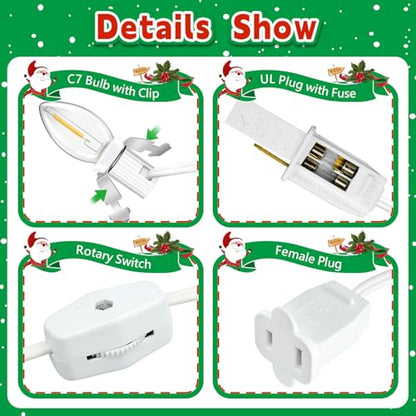 6 LED Bulb Christmas Village Light Cord Set - 11.8ft with Switch & Fuse - 2 Pack