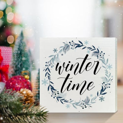 Wooden Snowflake Sign for Christmas Home Decor - Winter Table Display