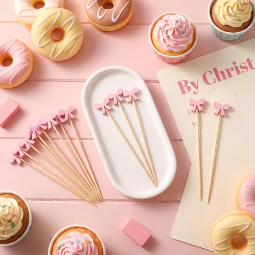 Pink Bow Cocktail Picks - 100PCS Food & Drink Garnish Skewers