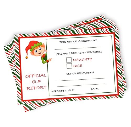 Elf Report Cards Set - 50 Naughty or Nice Christmas Notes 4x6 Inch