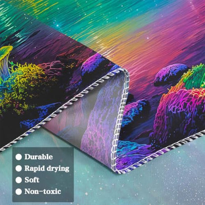 Blacklight Nature Forest Mountain Waterfall Tapestry 48x36 Inch - Purple Fluorescence