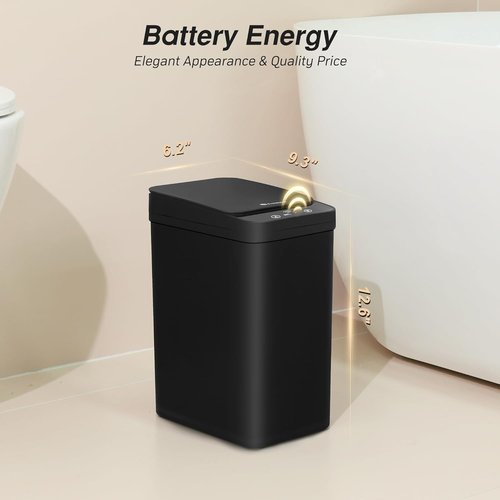 FRESHLIX Automatic Motion Sensor Trash Can - 2.6 Gallon Touchless Waterproof Bin | Black for Kitchen & Office