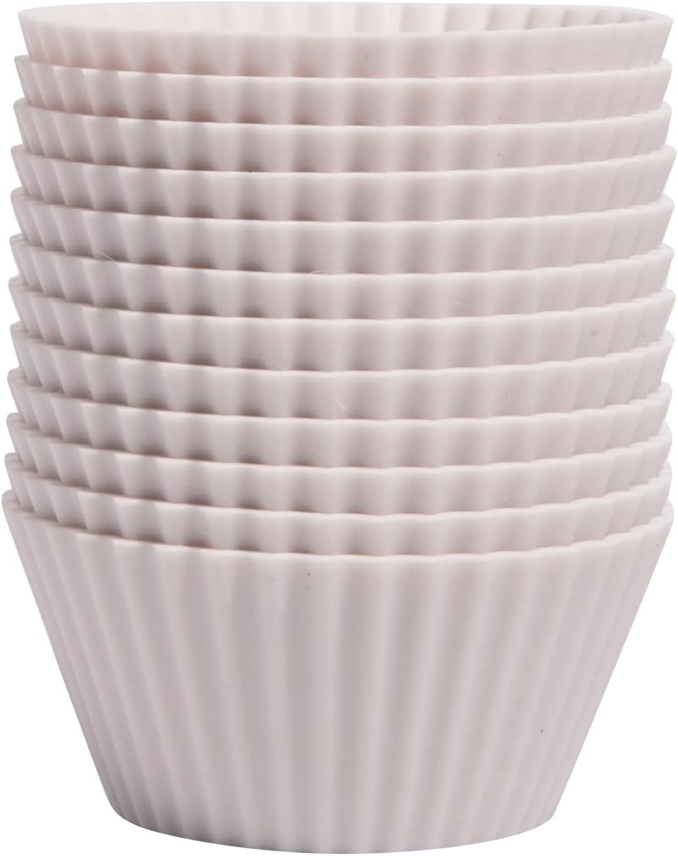 Silicone Kitchen Reusable Baking Cups - Non-Toxic, BPA Free, Dishwasher Safe | Pack of 12, Designer White