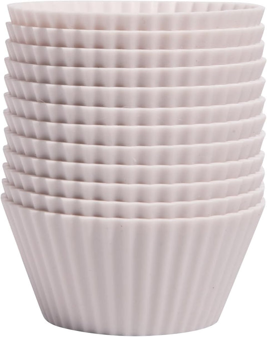 Silicone Kitchen Reusable Baking Cups - Non-Toxic, BPA Free, Dishwasher Safe | Pack of 12, Designer White