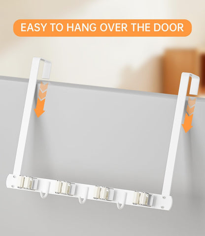 Skiennix Broom Holder - Wall-Mounted 304 Stainless Steel Organizer with Hooks | Over The Door, White